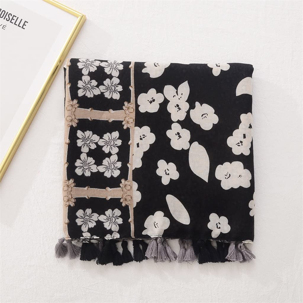 Bufanda Chal con Flecos Florales geométricos para Mujer, Bandana de Cachemira para la Cabeza (Talla única)