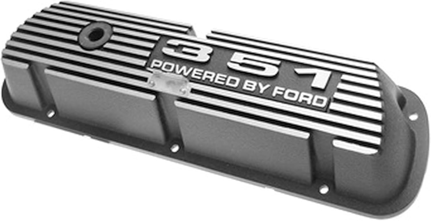 Scott Drake Aluminum Valve Covers with Official 351" "Powered by Ford Lettering in a Silver Powder Coated Finish, Compatible with 1964-1973 Ford Mustang, Model 6A582-351