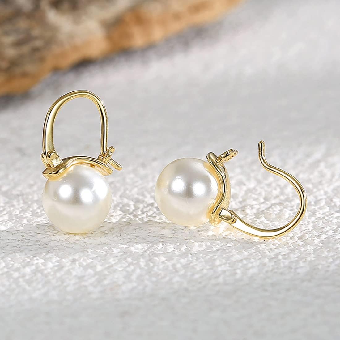 14K Gold/White Gold Plated Minimalist Pearl Hoop Earrings,Huggies Dangle Earrings Jewelry