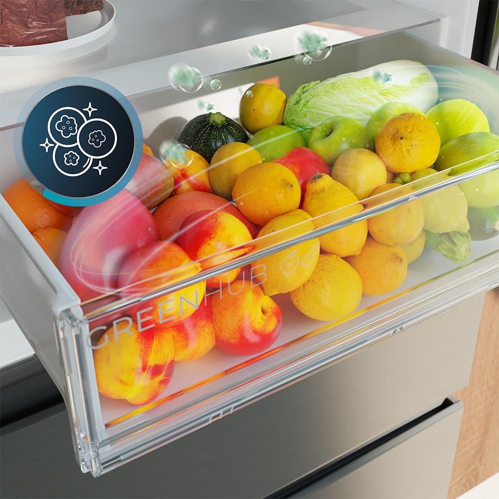Cecotec Frigorífico Puerta Francesa Total No Frost Bolero CoolMarket FD 420 Dark E, Extra Capacidad Max 420L, Alto 186 cm y 70 cm Ancho, Compresor Inverter, ATT Antibacterias