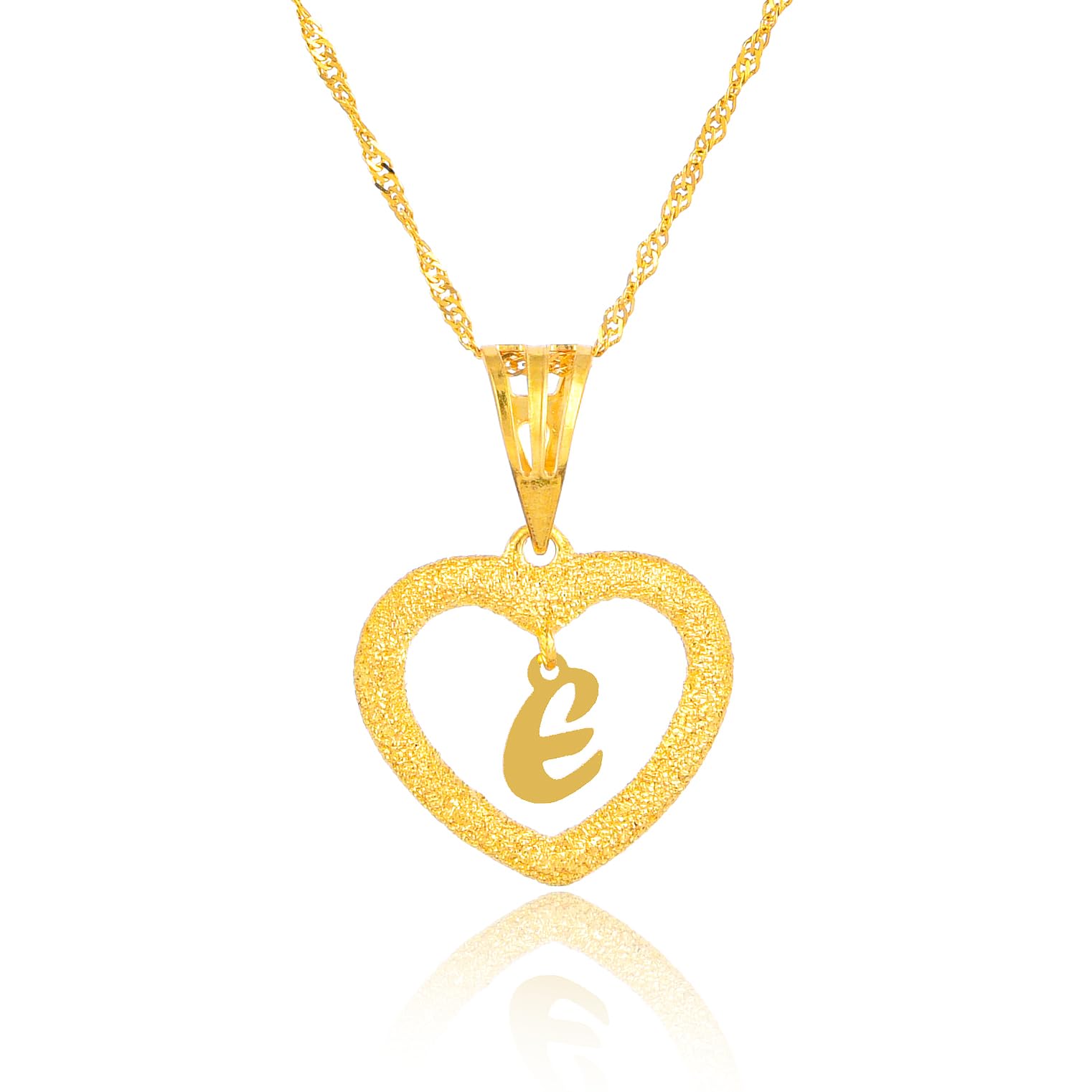 Bafleh JewelleryRadiant 22K Gold Heart Pendant Pendant with 'E' Letter