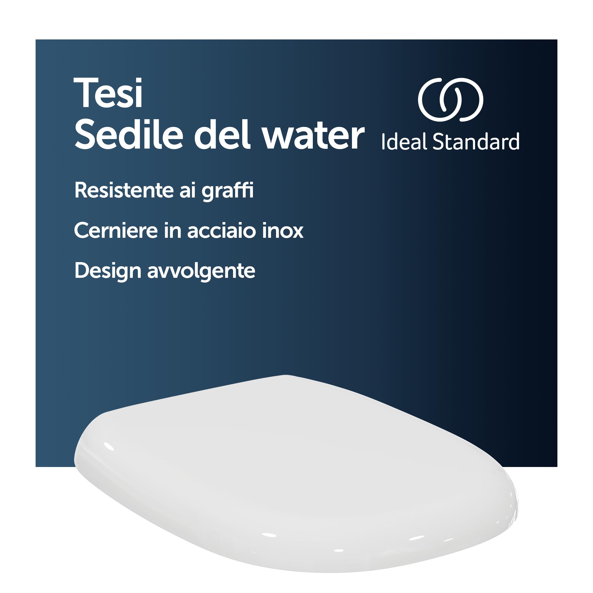 Ideal Standard Tesi Sedile WC, forma arrotondata, Sedile del water resistente, incluso set di cerniere per una facile installazione, in robusto duroplast – Bianco (365x440x60 mm)