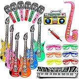 22PCS Juego de Juguetes Inchables Estrella de Rock, Juguete Inflable para Guitarra PVC, Instrumentos Inflables para Fiesta...