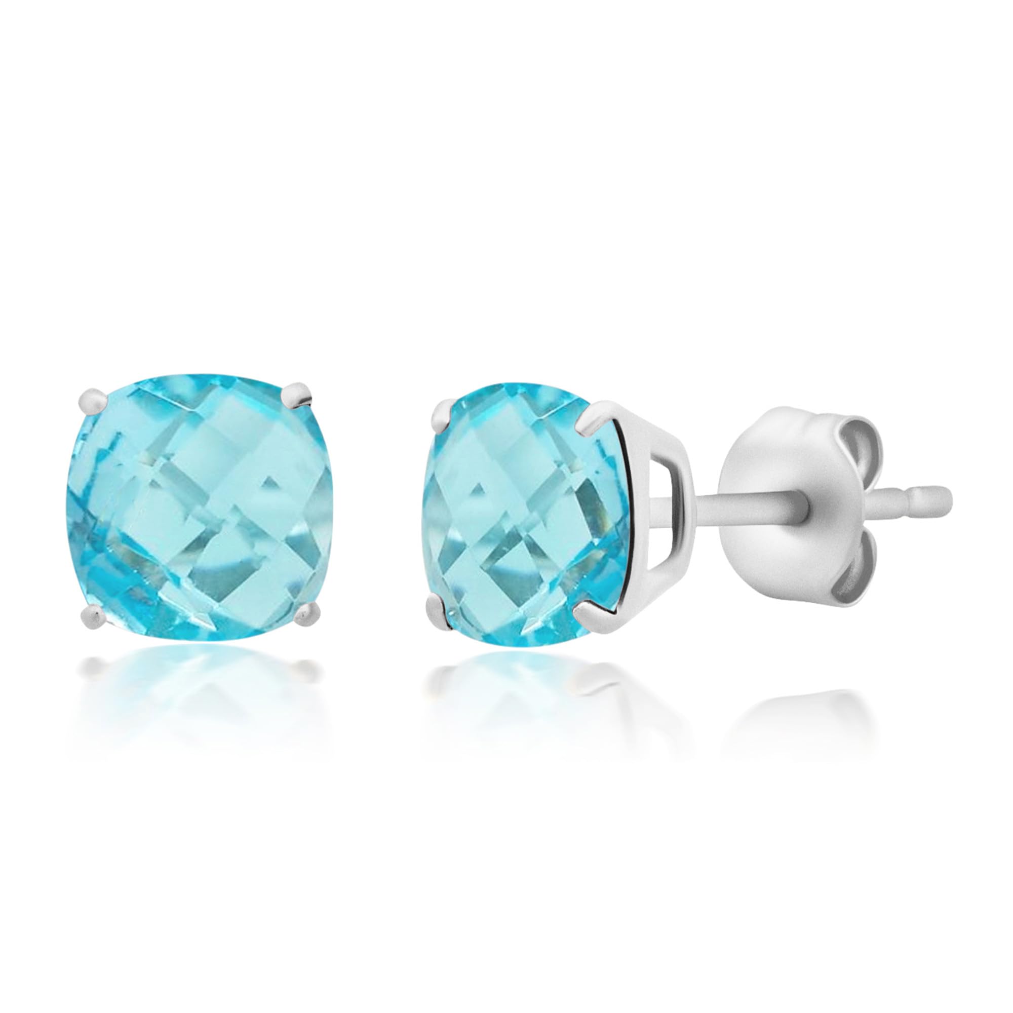 925 Sterling Silver Cushion Cut Topaz Stud Earrings | 6MM Hypoallergenic December Birthstone Stud Earrings | Anti Tarnish Gemstone Earring Studs by MAX + STONE