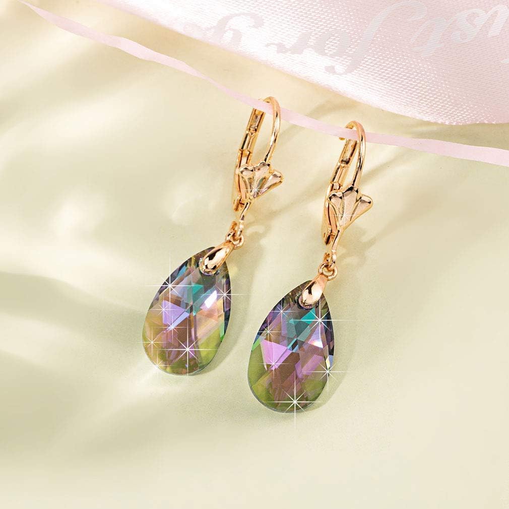 Austrian Crystal Teardrop Leverback Dangle Earrings for Women Fashion 14K Gold Plated Hypoallergenic Jewelry - Image 7