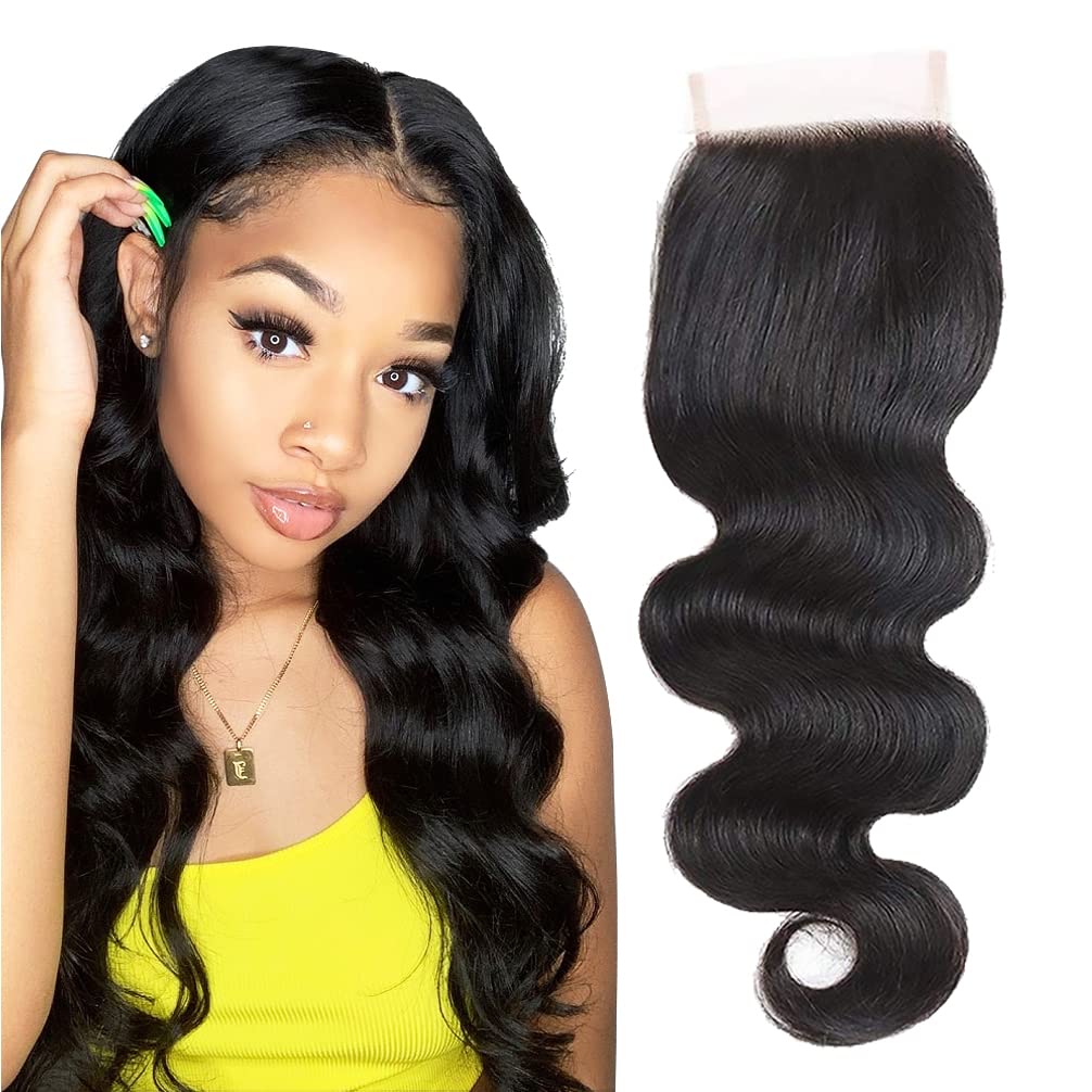TodayOnly Hair Brazilian Body Wave Closure (14 inch) 10A Brazilian Virgin Hair Lace Closure 4X4 inch Body Wave 100% Human Hair Lace Closure Natural Color