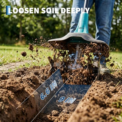 Garvee 20V Cordless Tiller Cultivator, Electric Garden Tiller with 2 * 2.0Ah Batteries & Charger, 9in Tilling Width and 6.6in Depth Garden Rototiller by Garvee - Used condition - Image 3