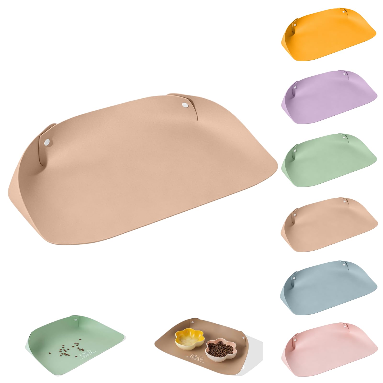 Cat Dog Food Mat, Cat Dog Feeding Mat, Pet Food Mat, Waterproof Non Slip Leather Pet Feeding Mat for Cats and Small Dogs, Cat Food Mats Wipe Clean Raised Edge to Contain Spills, BPA Free with Grippers