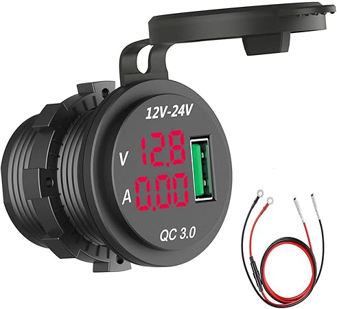 Amazon Zmayastar バイク用 チャージャー Usb充電器 Usbポート 防水キャップ 電流計 電圧計付き 配線長さ 約600mm Sh Mtcd 002 電流電圧計付き レッド バイク用シガーソケット 車 バイク