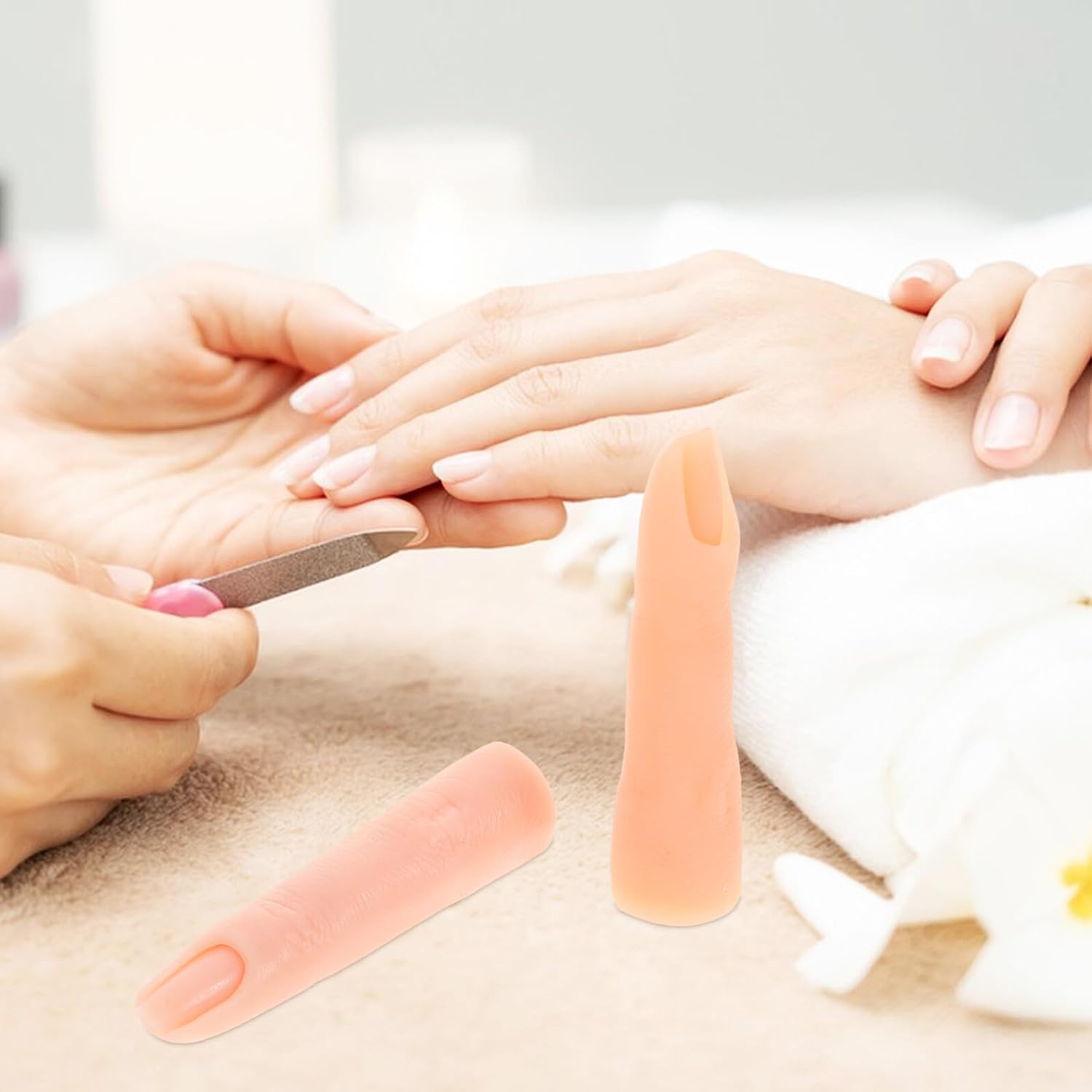 Cabilock 2pcs Realistic Silicone Nail Practice Fingers Flexible Mannequin Hand for Nail Art Training in Dark and Fair Skin Tones Suitable for Manicure Beginners and Professional Technicians