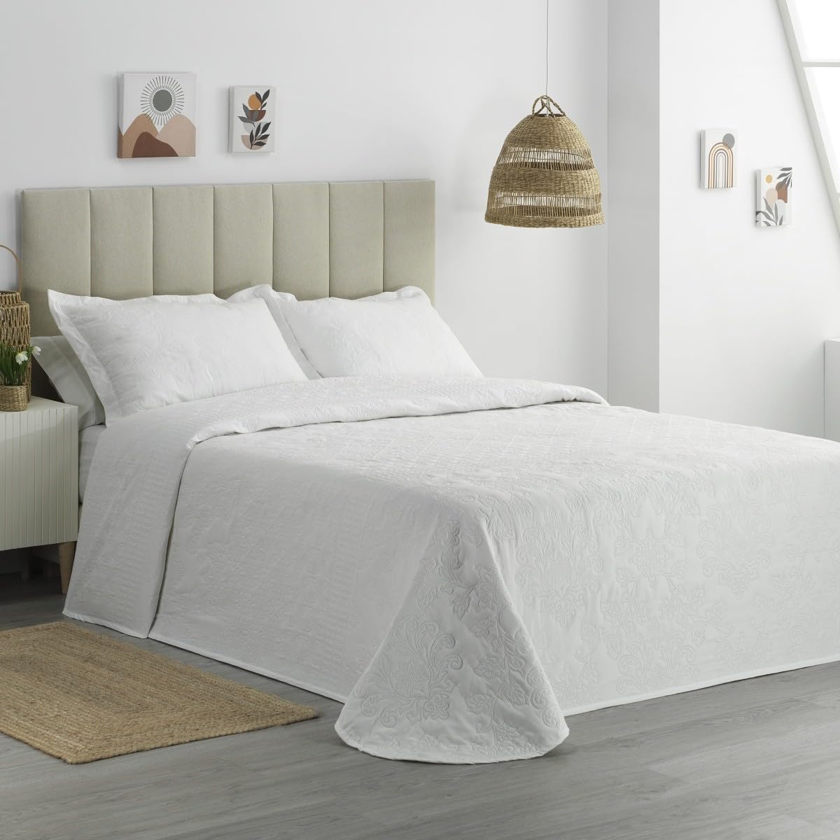 DHESTIA HOME Colcha Bouti Elegante Floral Cama Matrimonio Donosti Color Blanco Talla Cama 150