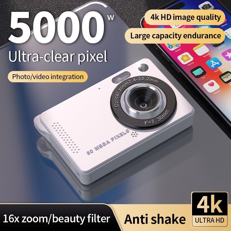 Cámara digital compacta 4K de 50 MP con pantalla de 2.8 pulgadas rosa 4