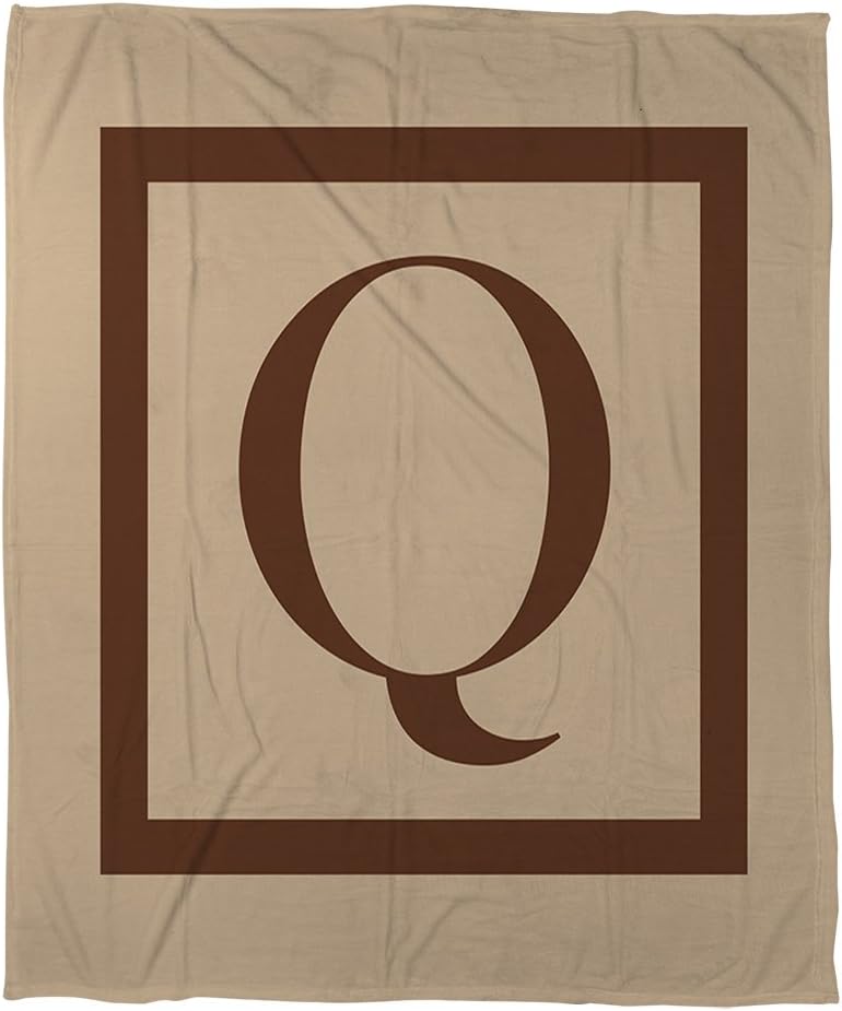 Manual Woodworkers & Weavers Coral Fleece Throw, 50 by 60-Inch, Monogrammed Letter Q, Caramel Classic Block