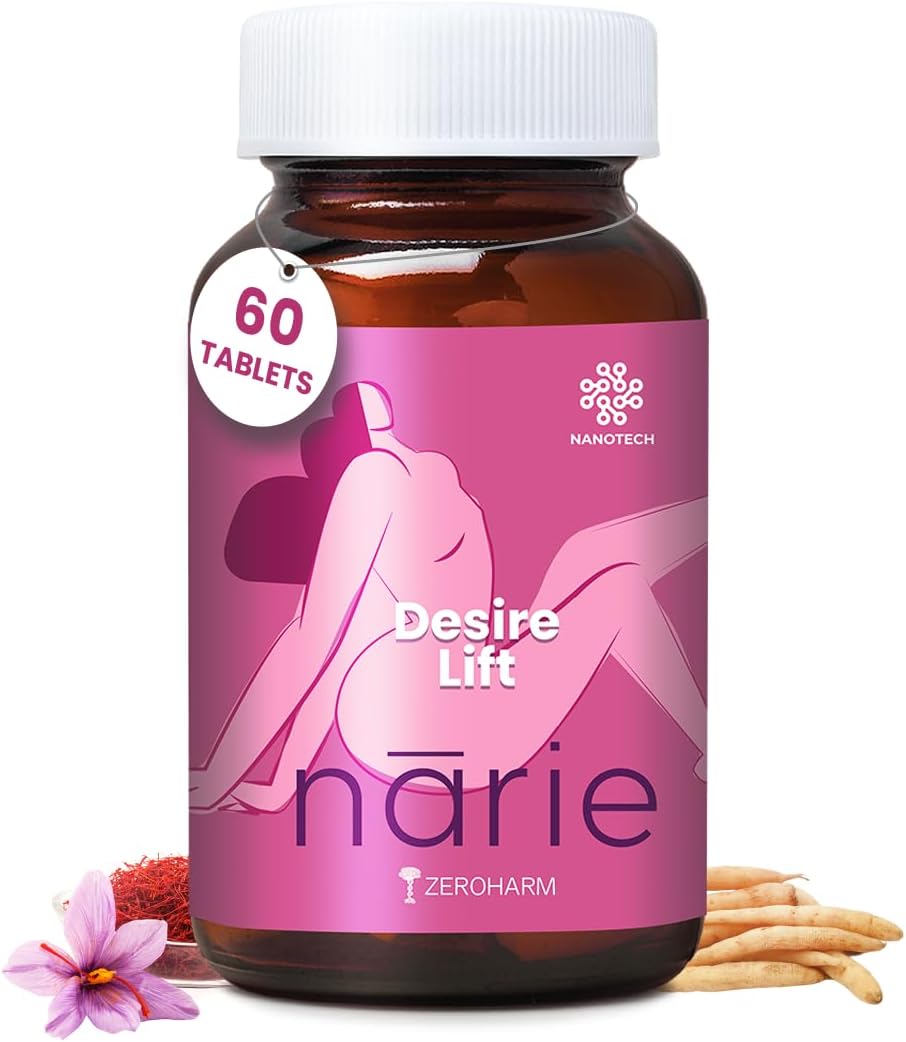 ZEROHARM Narie Desire Lift | with Maca Root, Ginseng, Ashwagandha, Safed Musli, L-Arginine for Intimate Wellness, Confidence, & Energy for Women - Plant Based Supplement - 60 Nano Formulated Capsules