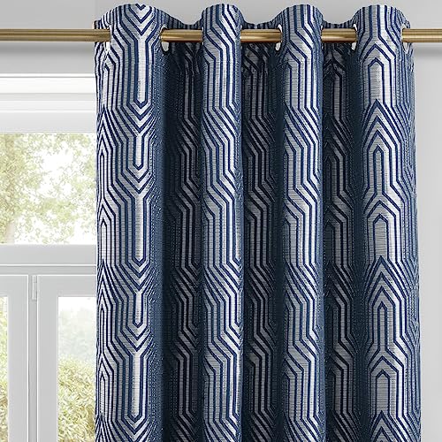 Indigo & Silver Blackout Jacquard Curtains, 52x84, 2 Panels