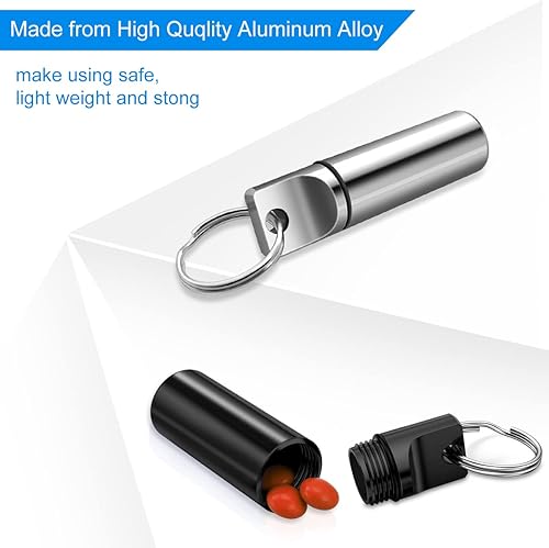 Miniatura 3 de TISKY Pastillero de llavero de 2 piezas, contenedor portátil de aleación de aluminio impermeable, pequeño estuche para píldoras para bolsa de viaje