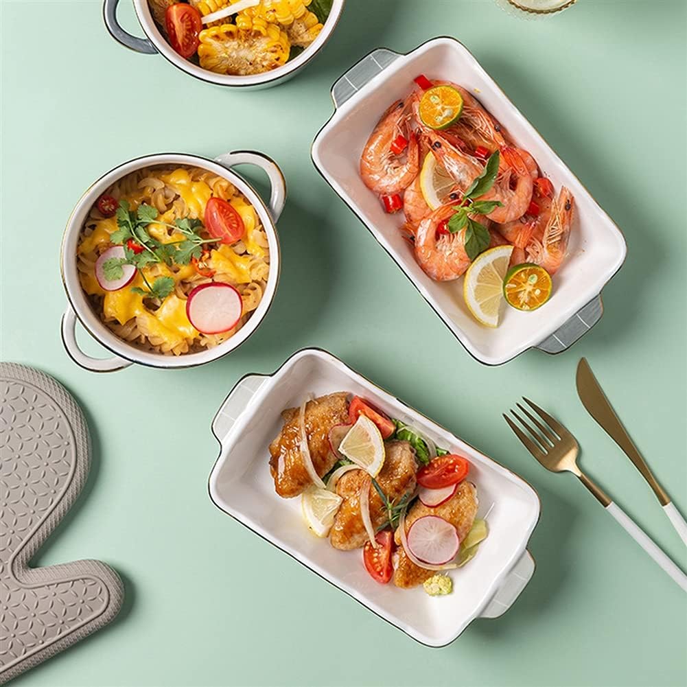 Ceramic Baking Dish, Porcelain 2-Piece Rectangular Bakeware with Double Handle, Baking Pan Set for Cooking and Cake Dinner,9inch Individual Lasagne Pan Deep (Color : 1) (Brass)