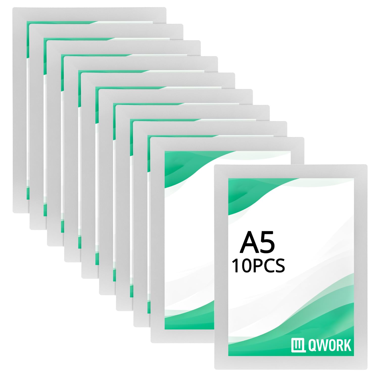 Qwork Silver Qwork® 10Pcs A5 Magnetic Frames, Adhesive Magnetic Display Frame,, For Ads, Notices, Documents