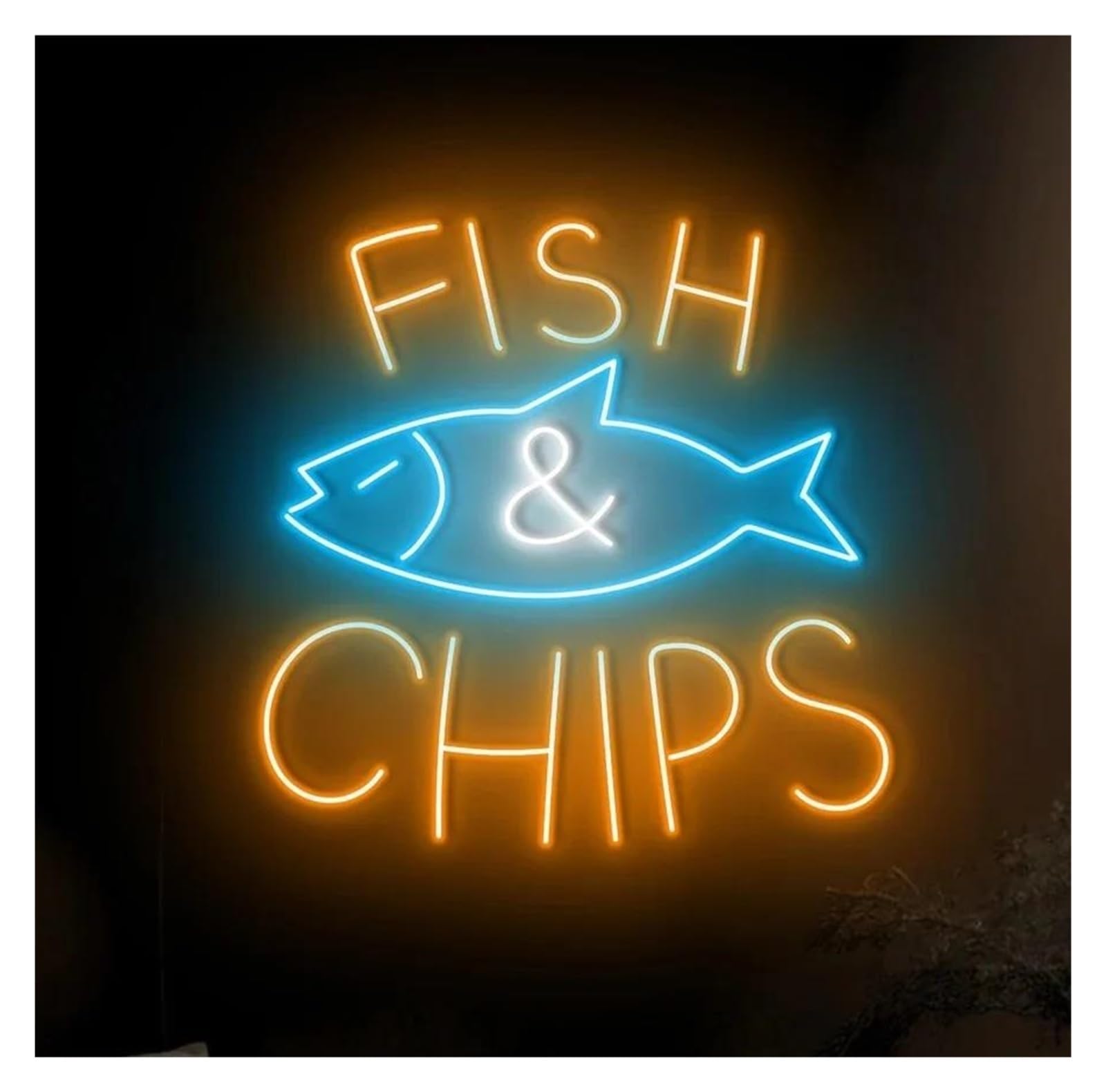 Hängende Kunst Leuchtreklamen Neonschild "Fish & Chips" USB-betrieben, Dimmbar, Restaurant-Geschäftsdekor, Machen Sie Ihr Geschäft Glänzender, 38cm