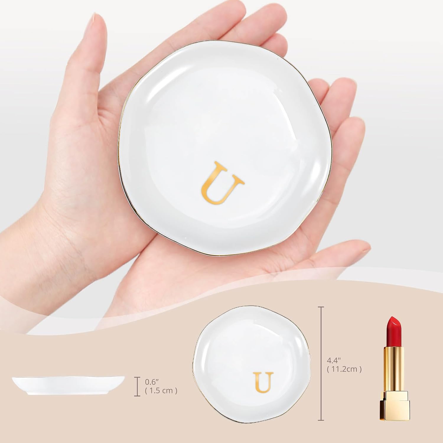 ProCase Ceramic Jewelry Tray, Initial Ring Dish Trinket Plate Engagement Gift, Small Personalized Monogram Ring Bowl for Wedding, White Decorative Jewelry Holder for Women Vanity -Letter U image 5
