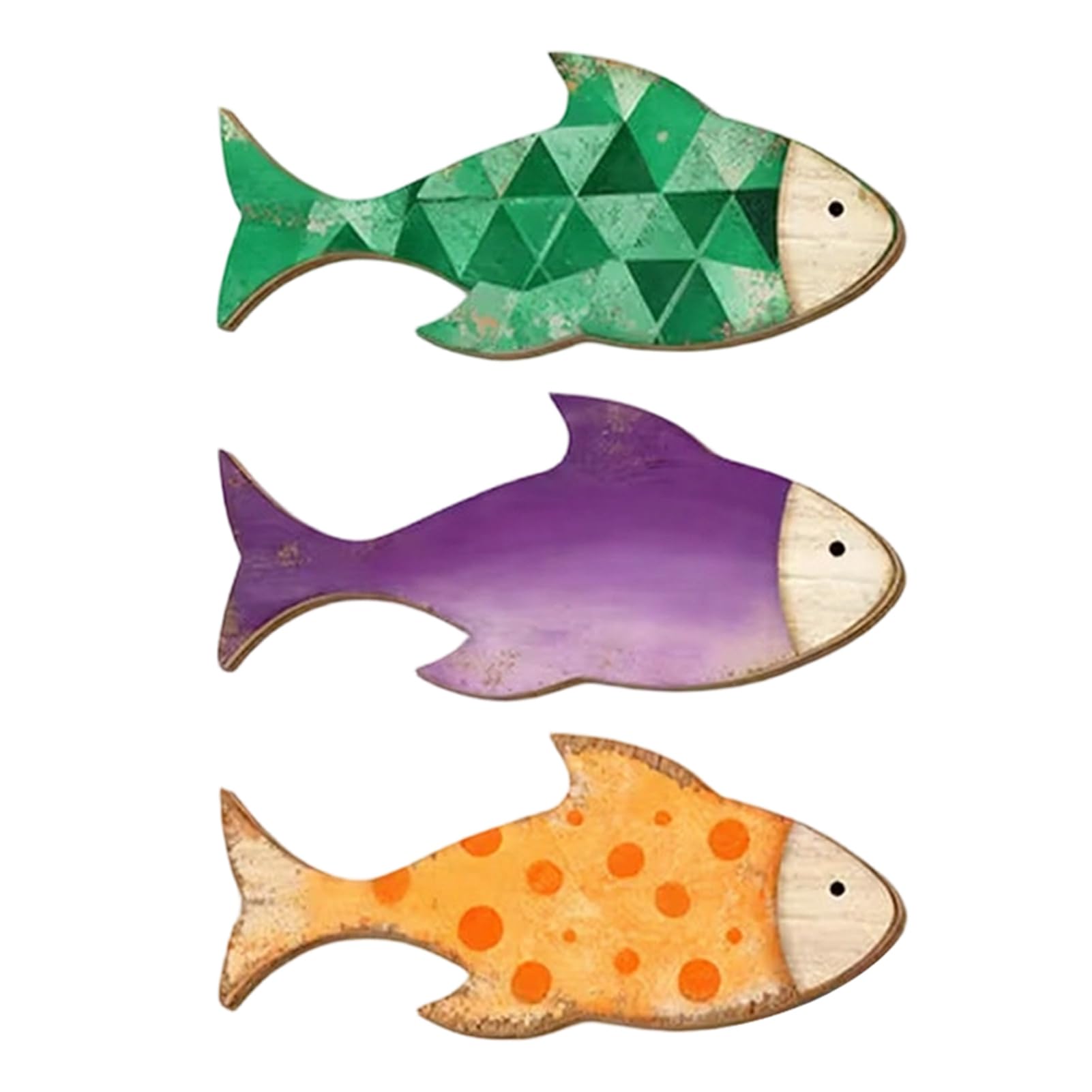 anwhriet 3Pcs/Set Wooden Fish Coastal Wall Art, Handcrafted Fish Wall Decor, Rustic Nautical Ocean Fish Sculpture for Living Room, Beach