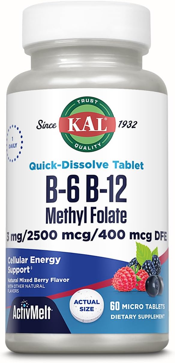 KAL, B-6 B-12 Methyl Folate, Mixed Berry, 3mg/ 2500/400 Mcg, 60 Micro Tablets