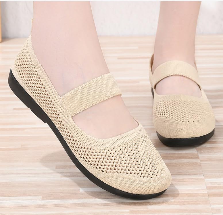 DESESE Women's Casual Hollow Out Knitted Mary Jane Flats Shoes,Fashion Comfortable Mesh Walking Beach Shoes Lightweight Breathable Slip-On Shoes 5