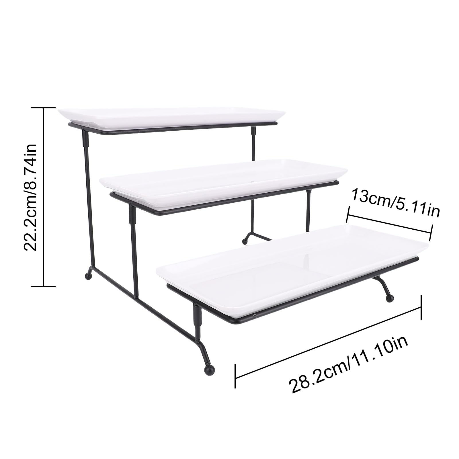 Plateau de Service à 3 Niveaux, Support de Nourriture avec Plateaux en Porcelaine Blanc à Plusieurs Niveaux de Plate