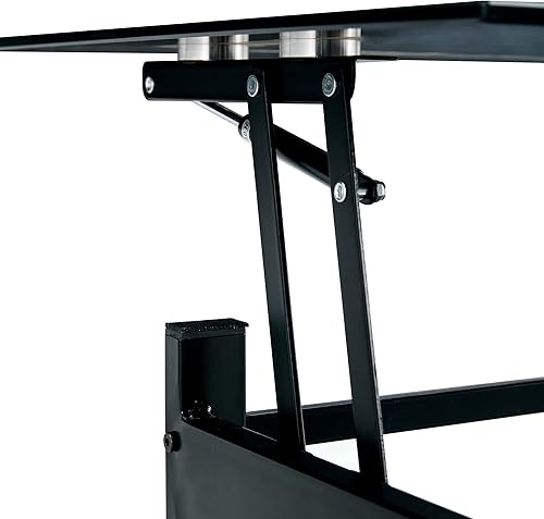 Miniatura 8 de Meihua Mesa de centro de cristal con compartimento de almacenamiento y estantes abiertos separados mesa de elevación para sala de estar hogar