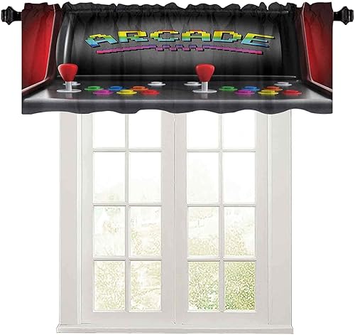 Cenefa de cortina de filtrado de luz, 36 pulgadas de ancho x 18 pulgadas de largo, máquina de arcada retro para videojuegos, divertidos, botones
