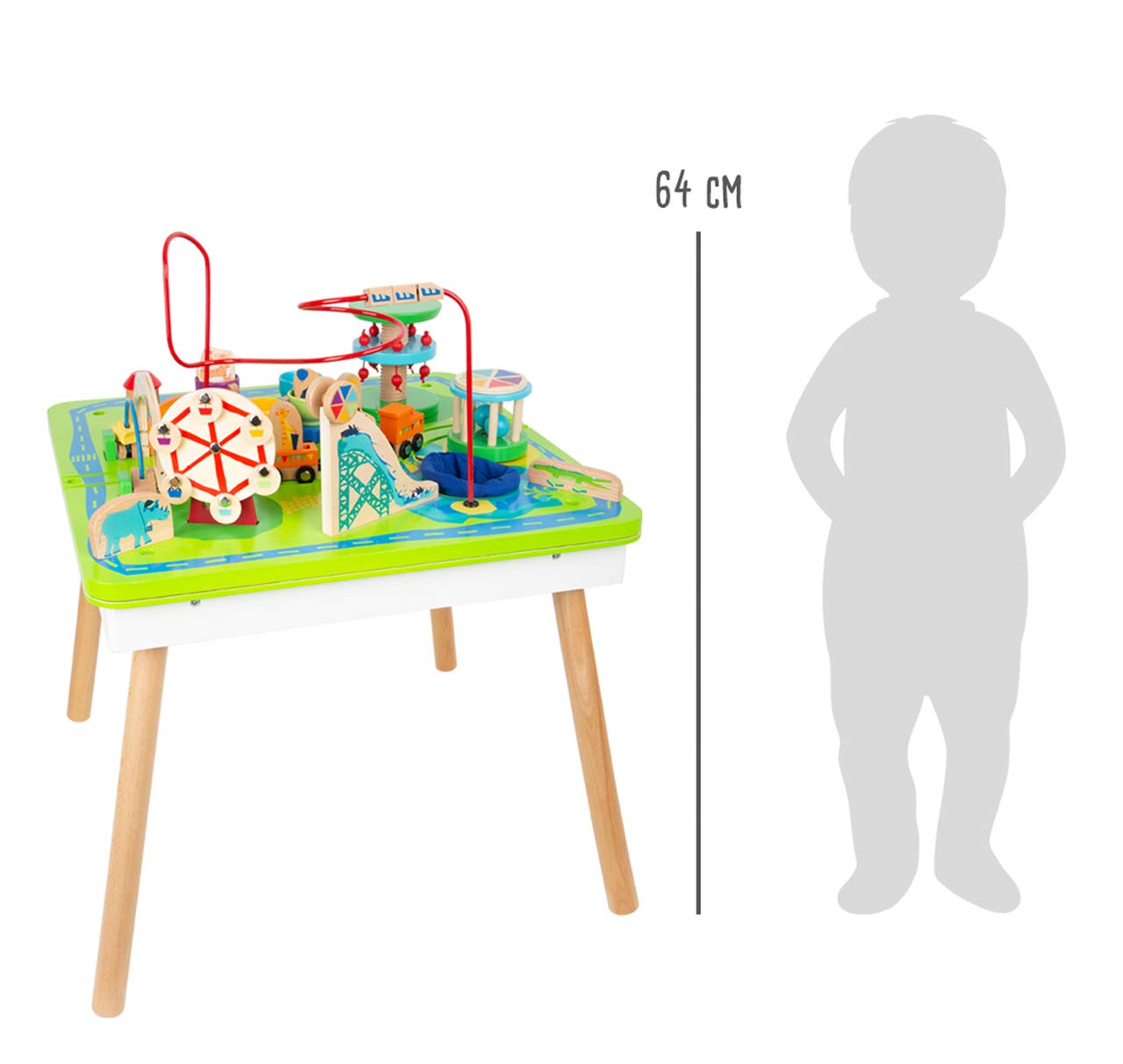 small foot 11434 Spieltisch Freizeitpark 3 in 1, Spiel-und Motorikspaß aus Holz, multifunktional, ab 1 Jahr Toys