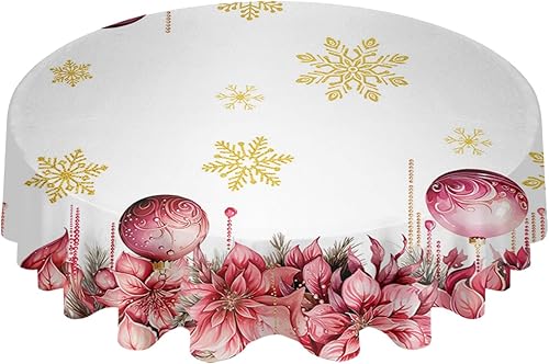 ZOE GARDEN Christmas Flower Round Tablecloth Waterproof & Stainproof Tablecloths, Wipeable Table Cloth Wrinkle-Free for DiningPartyWedding Red Pink ZOE GARDEN Christmas Flower Round Tablecloth Waterproof & Stainproof Tablecloths, Wipeable Table Cloth Wrinkle-Free for DiningPartyWedding Red Pink