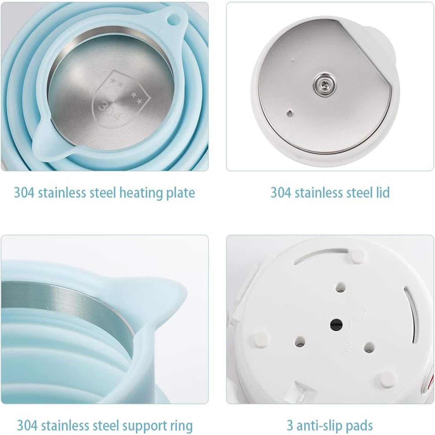 Foldable Electric Travel Kettle, Dual Voltage Portable Electric Kettle, Collpasible Electric Kettle, Food Grade Silicone Tea Kettle, Suitable for 110V & 220V