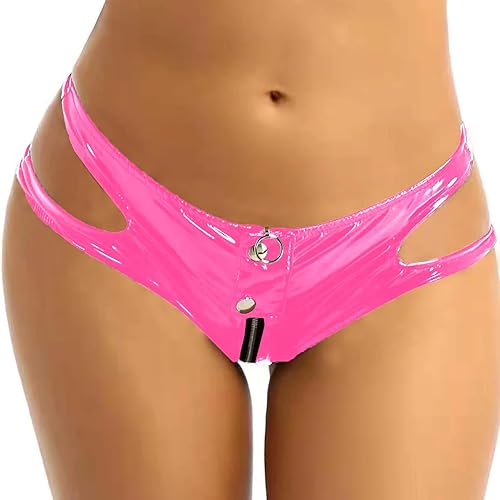 FEOYA Women's Black Latex Outfit Pvc Shorts Party Club Clubwear - Pink Zipper Crotch Short B - XX-Large