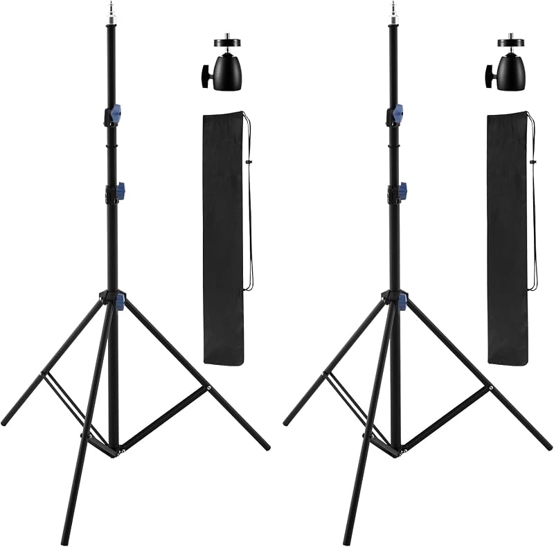 Light Stand Photography, 10ft/305cm Adjustable Aluminum Alloy Tripod Stand | 360° Ball Head, 1/4" Screw Mount, Quick Release Locks, Foldable Design for Studio, LED Light, Softbox, Ring Light, 2 Pack