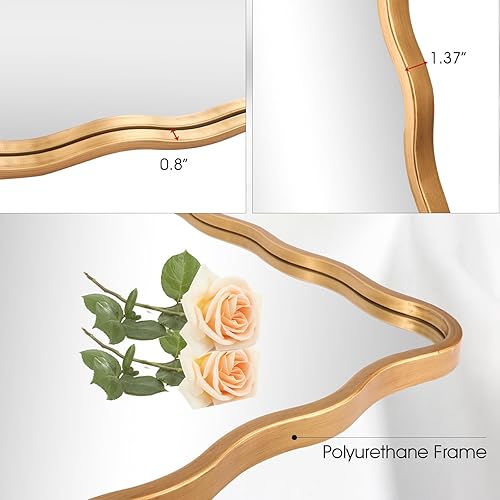 Miniatura 6 de Espejo de baño redondo ondulado dorado de 28 pulgadas montado en la pared, grande, moderno, campo, adecuado para baño, dormitorio, sala de estar,