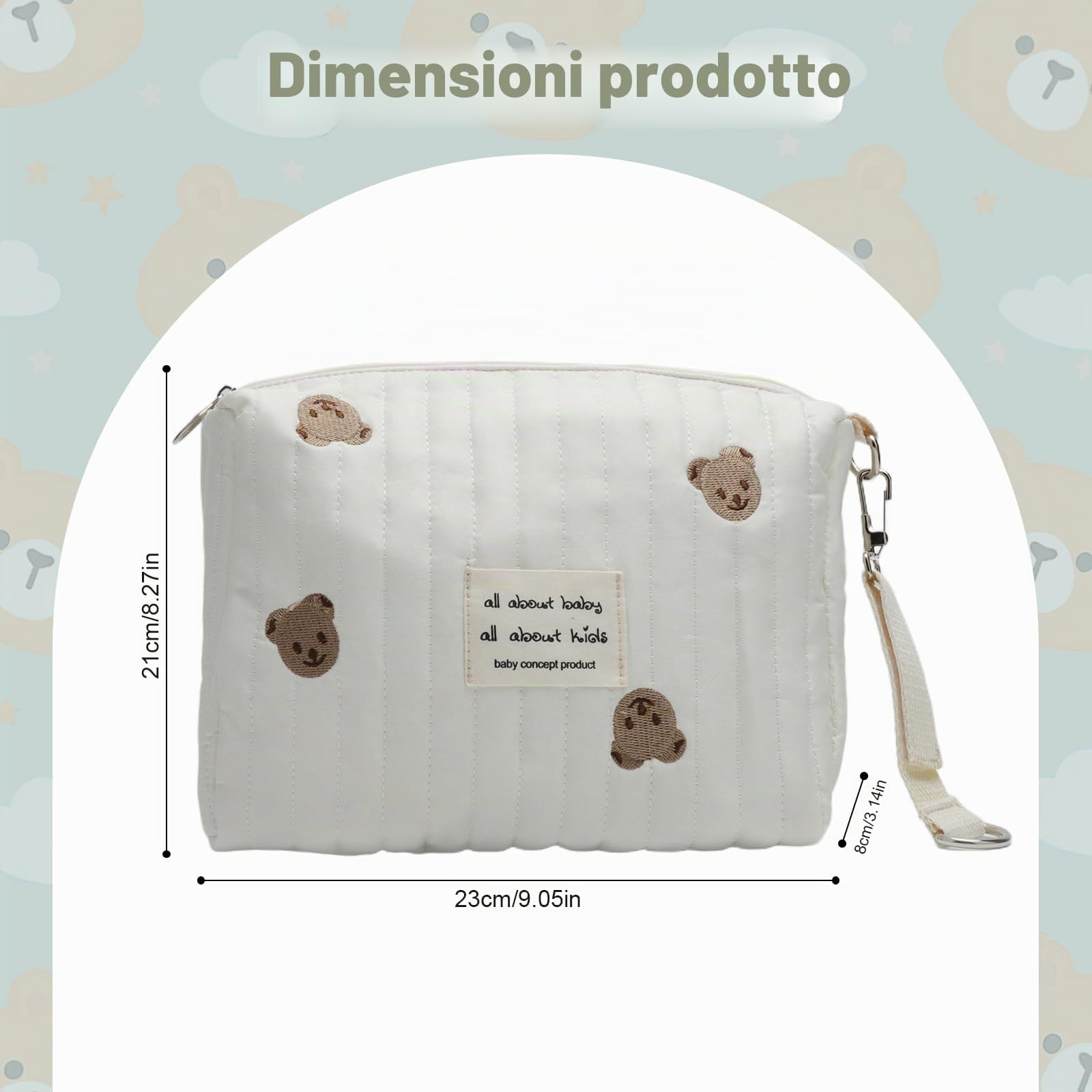 Mommy Bag Ricamate con Orsacchiotto, Borsa Porta Pannolini Portatile con Fiocco e Gancio per Passeggino