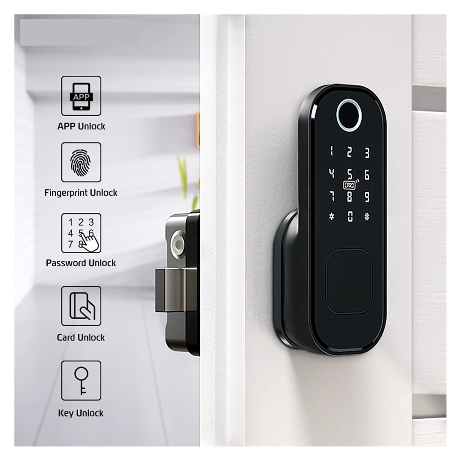 VChics Serrure de porte intelligente, App Bluetooth digital d'empreintes digitales verrouillez la carte à puce numérique Code sans clé batterie serrure de porte électronique for maison
