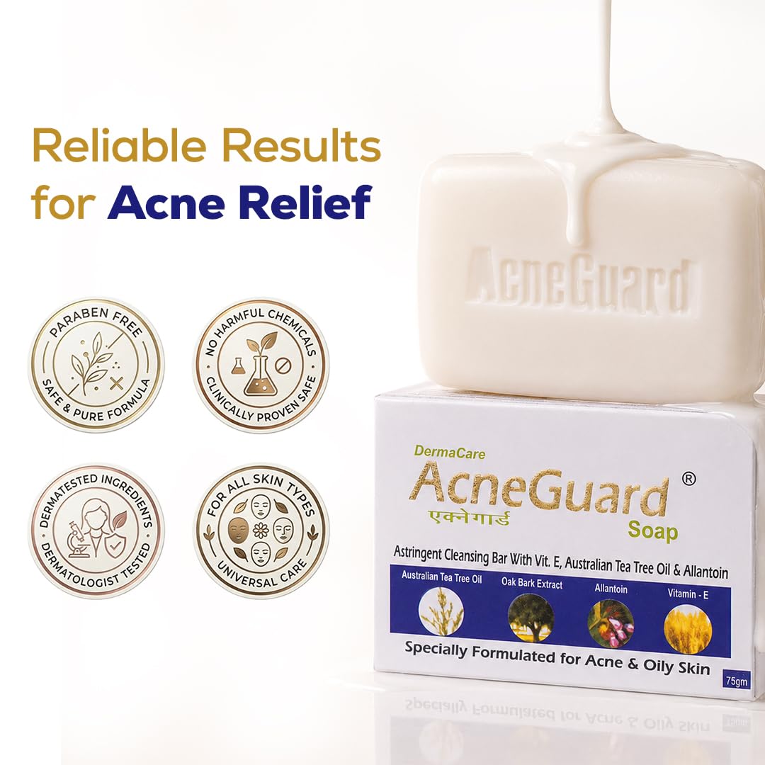 Pil Acneguard Soap | Clears Acne, Pimples, Clogged Pores | For Face And Body | Perfect Blend Of Natural Ingredients | Deeply Cleanses | Gentle | Refreshing (75gm Each, Pack of 3) 4