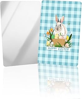 OComster Close-up Eggs Rabbit Easter Compact Mirror Bulk 4 Pack Card Mirror, Blue Checkered Backdrop Small Compact Mirror for Purse, Rectangular Handheld Pocket Makeup Mirror