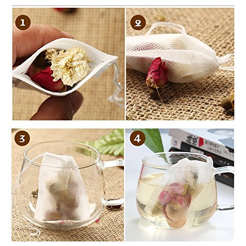 200 Pcs Disposable Tea Filter Bags Empty Cotton Drawstring Seal Filter Tea Bags For Loose Leaf Teal（3.54 X 2.75 Inch） #TOP2