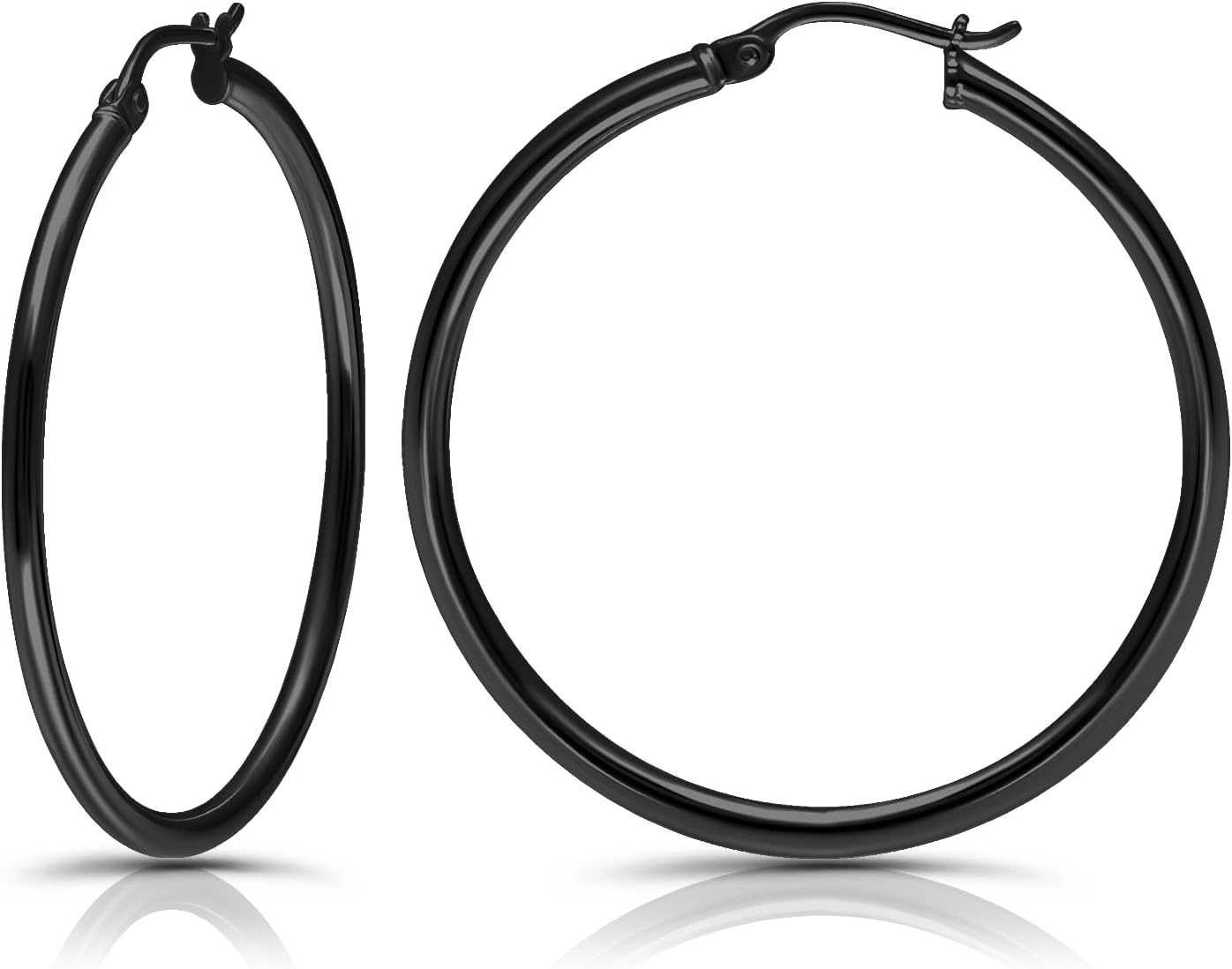 Hoops & Loops 925 Sterling Silver 2mm Hoop Earrings for Women & Men, 14K Gold Plated, Rose Gold, Black Hypoallergenic Lightweight High Polished Click-Top Hoops 15mm-60mm