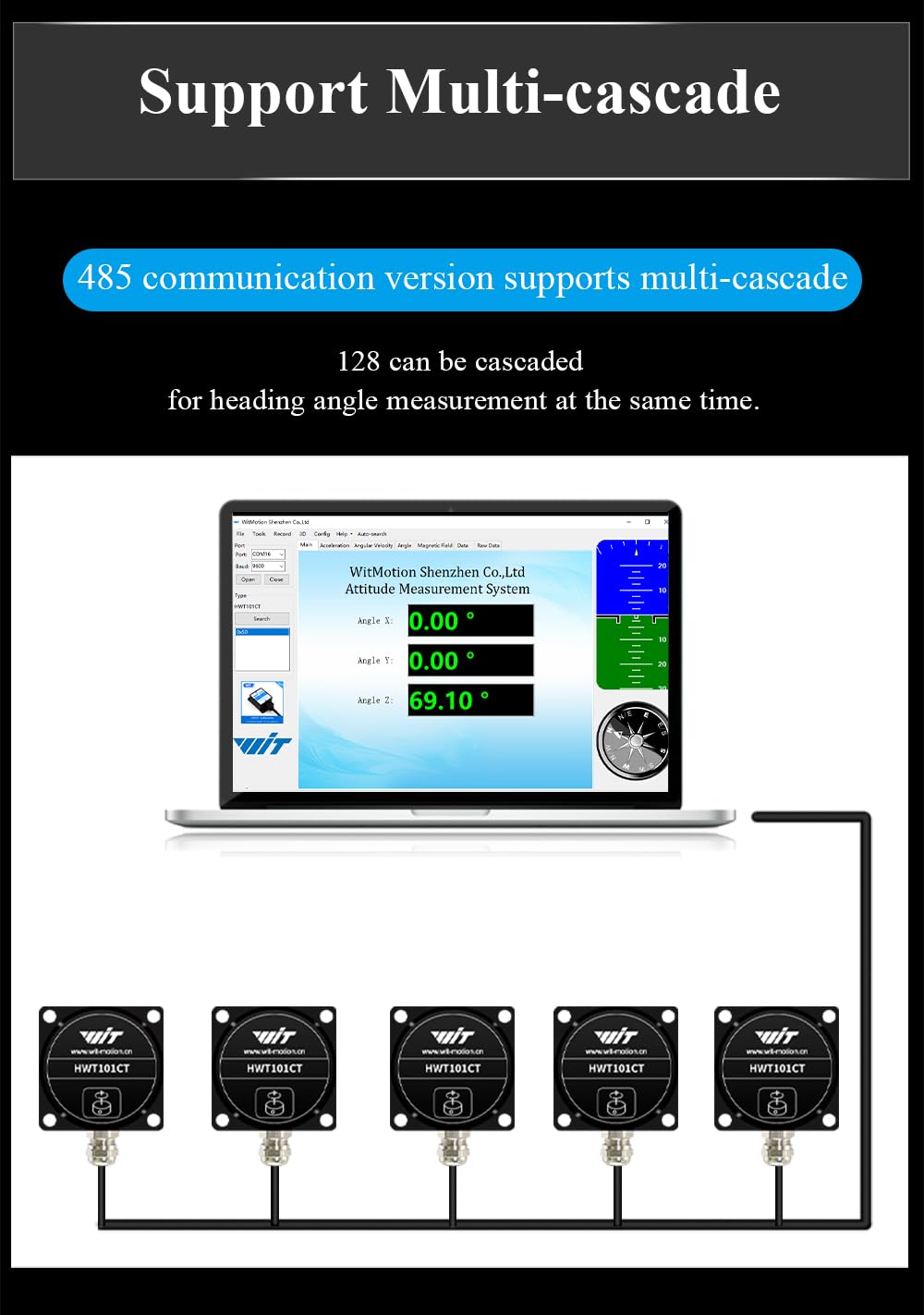 【HWT101CT-TTL Military-Grade Crystal Inclinometer】MEMS Tilt Angle Sensor Module, Built-in Highly-integrated Crystal Gyroscope [ Z-axis Angle Measurement] for Robot Application and Industrial Usage