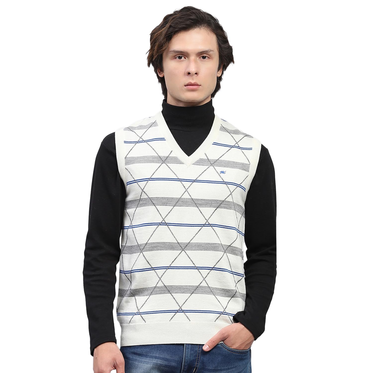 monte carlo Mens Self Design V Neck Sleeveless Sweater (1243356SL)-picture-32