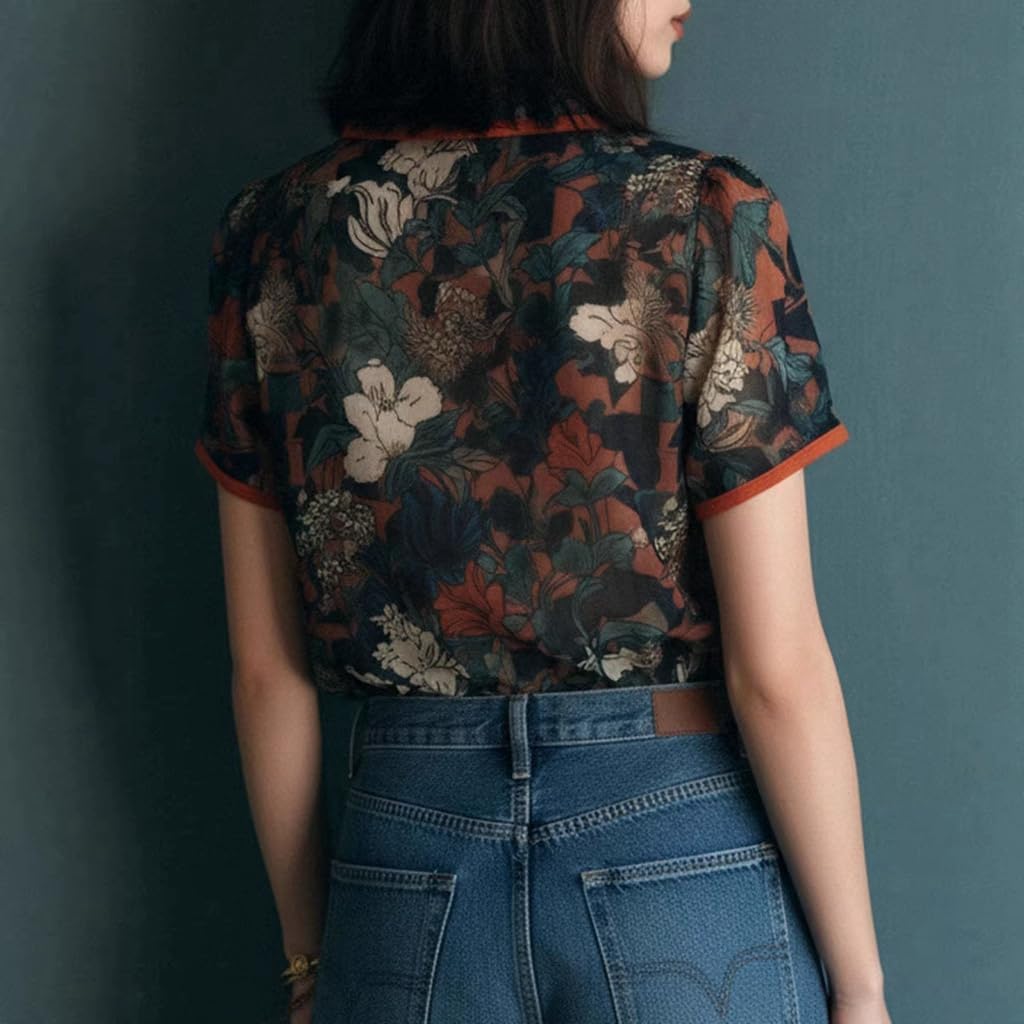 Going Out Tops for Women Floral Short Sleeve V Neck Button Down Comfy Elegant Vacation Tops for Women 2026