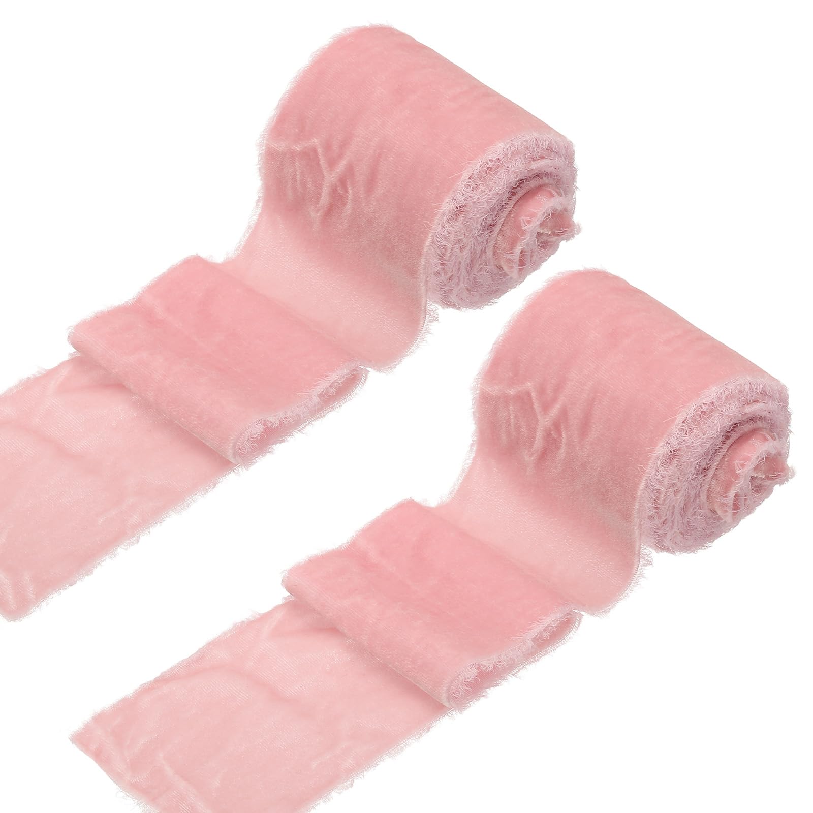 Ruban de velours à bords effilochés fait main rose pour bouquet de mariée poétique