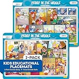 KEEKA Fun & Educational Comic Placemats for Kids - for Dining Table - 2 Set Wipeable Plastic Placemats Feature A Fun Kids Comic Story with Lesson (Seatbelt Safety) - Reusable Table Mat