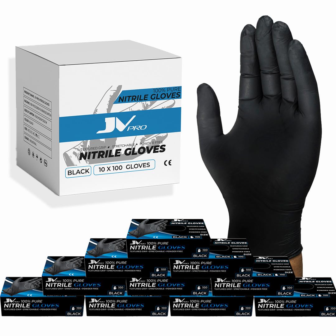 JV PRO Professional-Grade Nitrile Gloves - Textured for Superior Nitrile Gloves Grip - Durable and Versatile Disposable for Safety and Hygiene, 10 Boxes of 100pcs, Includes 1000 Gloves (S)