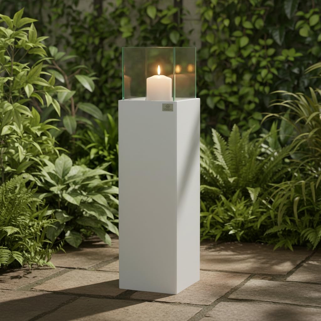 Windlicht Laterne Dekoleuchte Fiberglas 25 x 25 x 100 cm Innen- und Außenbereich Weiß