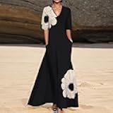 Women's Summer Elegant Style Dress, Versatile Floral Pocket Design Long Dress